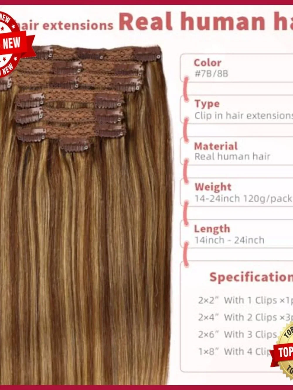 22 Inch Human Hair Clip In Extensions 120g 7pcs Straight Invisible